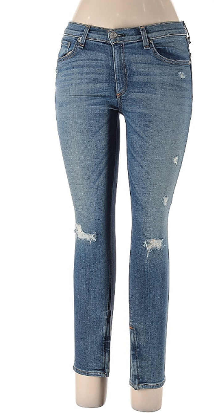 Rag & Bone / Jean Women's Zipper Capri Blue Shredded Skinny Jeans - Size 30